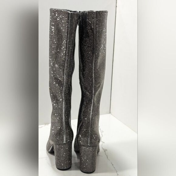 New INC Tall Sparke Knee High Boots Block Heel Pewter Crystal Sz 5 Taylor Swift - Picture 6 of 16